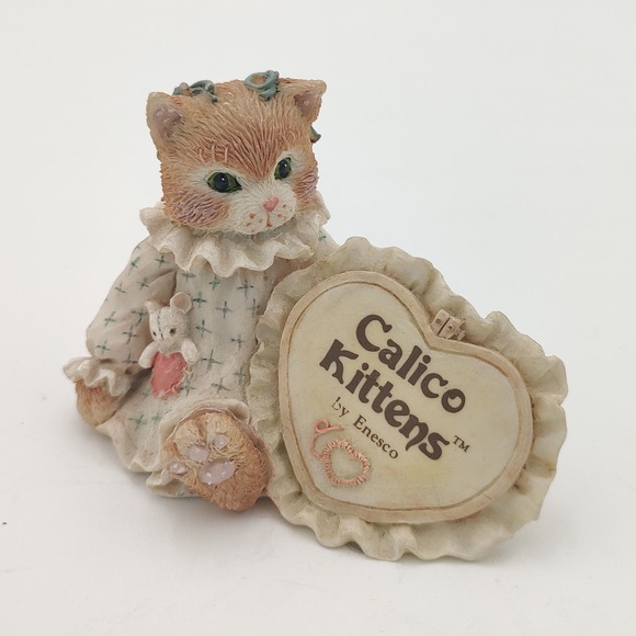 Calico Kittens Cat Figurine Ruffled Heart Plaque 1992 Enesco Orange Tabby Feline - Picture 1 of 9